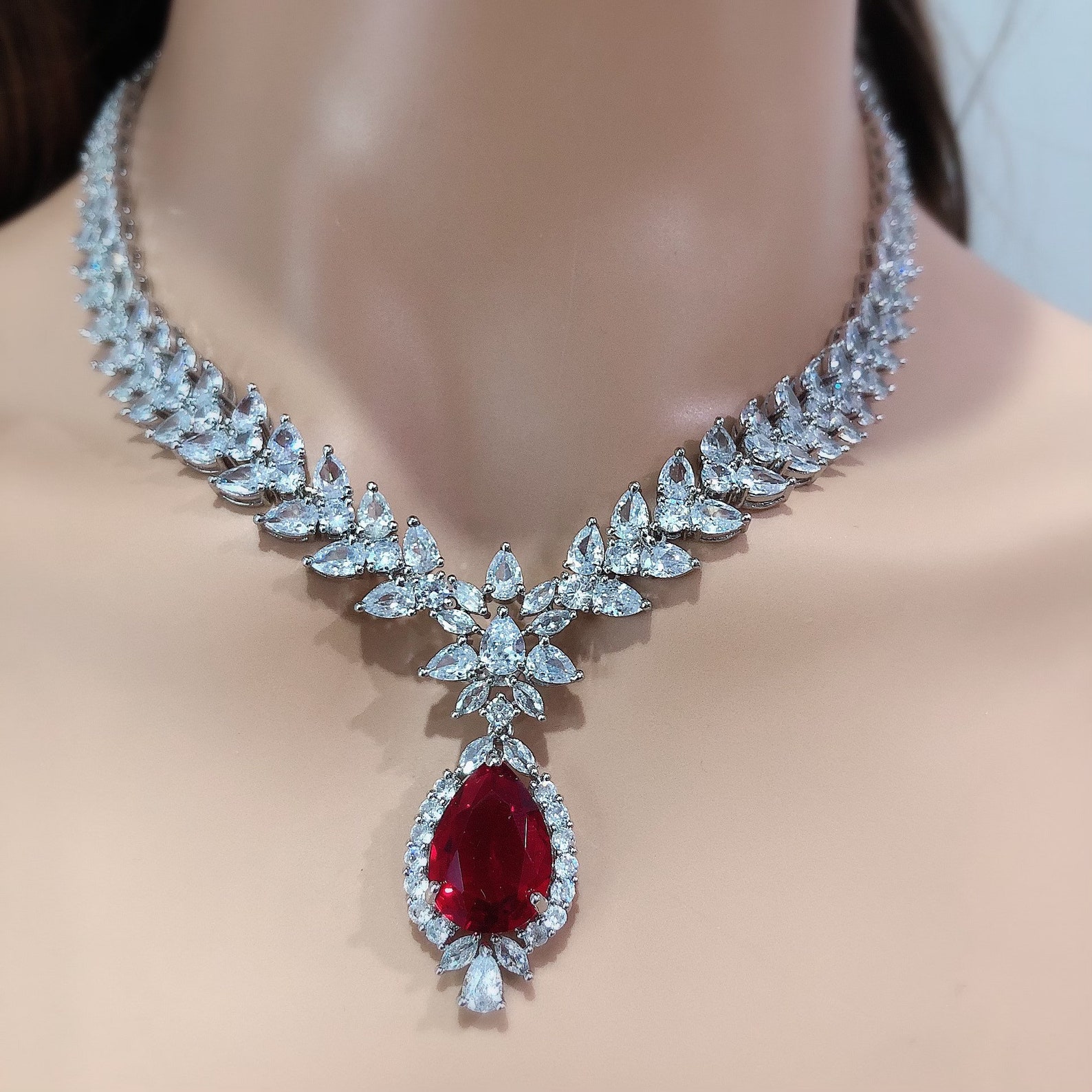 Ruby Cubic Zirconium Necklace/Indian Necklace/ Indian Jewelry/ Etsy