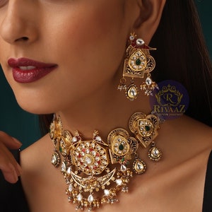 Raha Sabya Inspired Kundan Choker Necklace Fusion Indian Necklace Indian Choker Indian Jewelry Kundan Necklace Oxidized Necklace