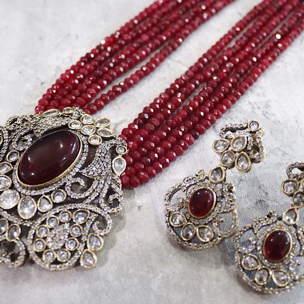 Rani Haar Necklace Set Ruby Long Victorian Necklace Indian Long  Kundan Necklace Long Pakistani Necklace