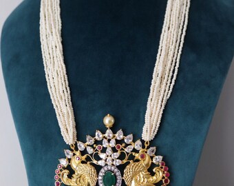 One Gram Gold Long Peacock Pendant 