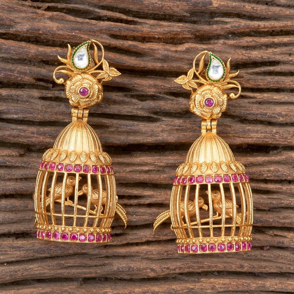 Boucles d’oreilles cage à oiseaux/ Boucles d’oreilles en or/ Boucles d’oreilles en or/ Bijoux uniques/ Bijoux indiens/ Boucles d’oreilles indiennes/ Bijoux de déclaration