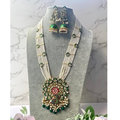 Pink Peacock Indian Long Necklace Indian Jewelry Pakistani - Etsy