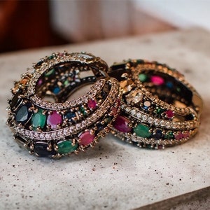 Multicolored Diamond hoops / Indian Earrings/ Indian Jewelry/ Pakistani Jewelry/ American Diamond/ Cubic Zirconia Earrings