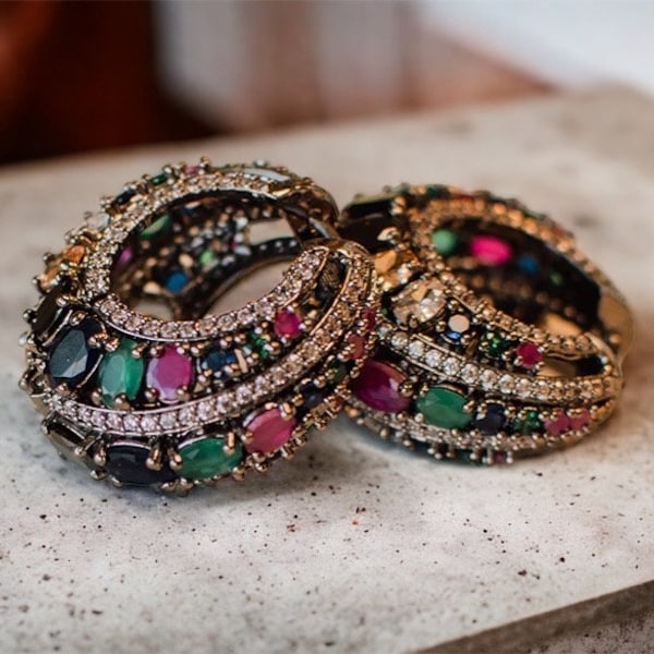 Multicolored Diamond hoops / Indian Earrings/ Indian Jewelry/ Pakistani Jewelry/ American Diamond/ Cubic Zirconia Earrings