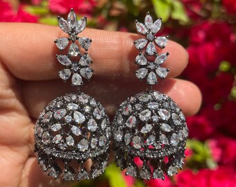 Mili Black Diamond Jhumki/ Small Jhumka/ CZ Jhumka/ Indian Jewelry/ Pakistani Jewelry/ Indian Earrings/ American Diamond