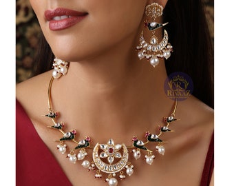 Kundan Hasli Necklace Indian Jewelry  Indian necklace  Indian Wedding necklace Kundan Necklace Bollywood Jewelry Fusion Necklace