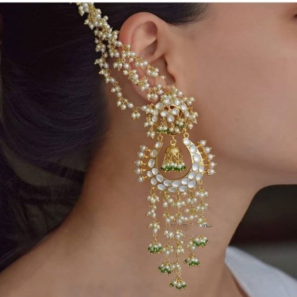 Jadau Kundan Earrings/ Indian Earrings/ Indian Jewelry/ Pakistani Jewelry/ Bollywood Earrings/ Ling kundan earrings with Sahare/ Sabyasachi