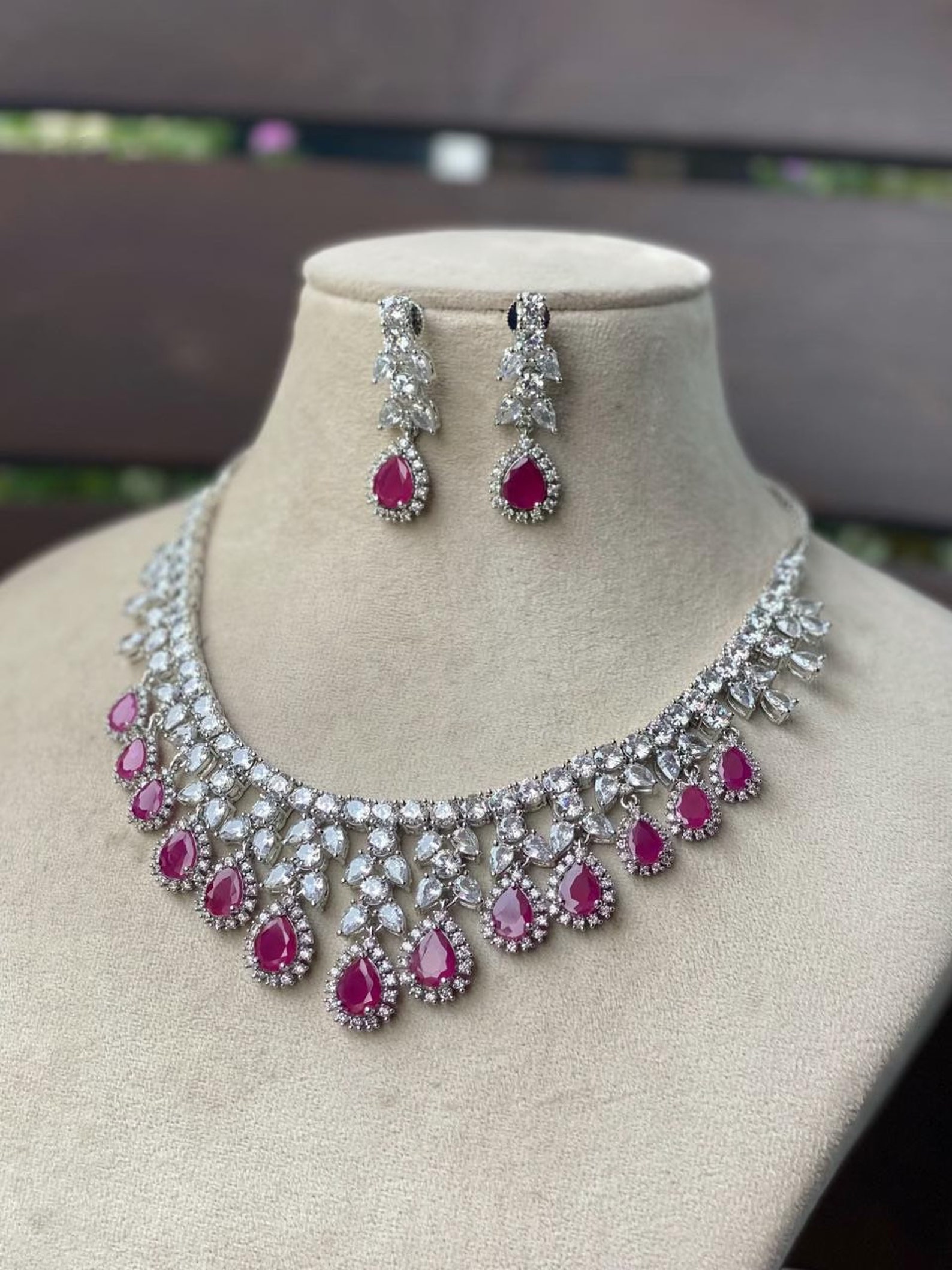 Ruby Diamond Necklace / Statement Jewelry/ Statement Necklace/ - Etsy