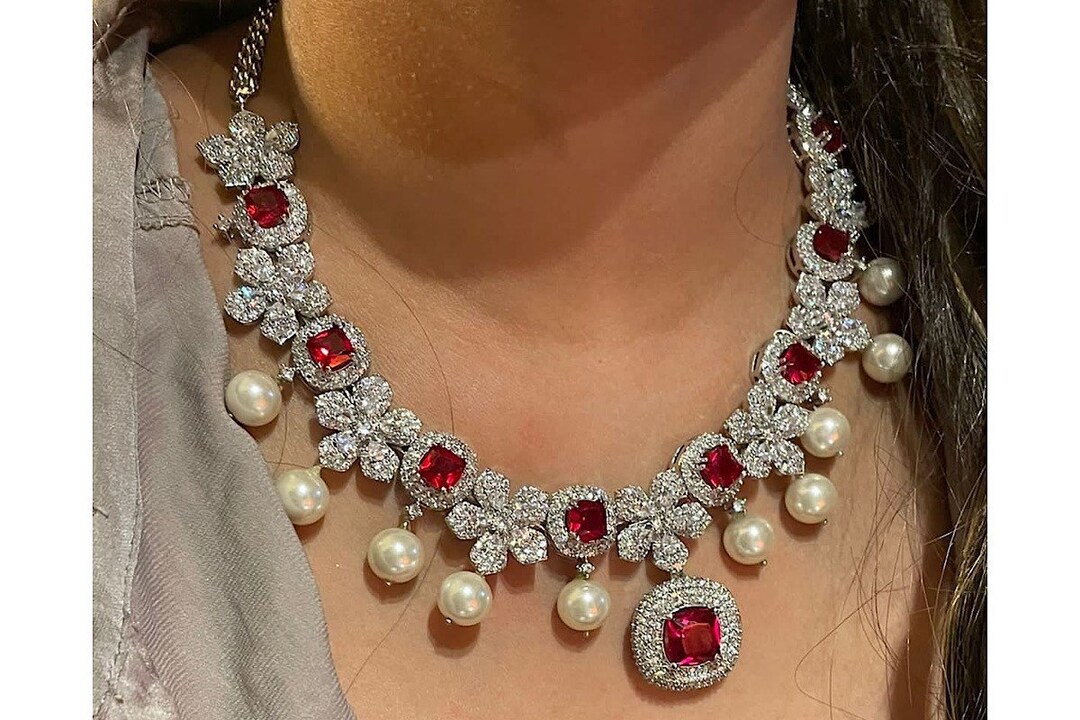 Ruby CZ Necklace / American Diamond Necklace/ Indian Jewelry/ Etsy