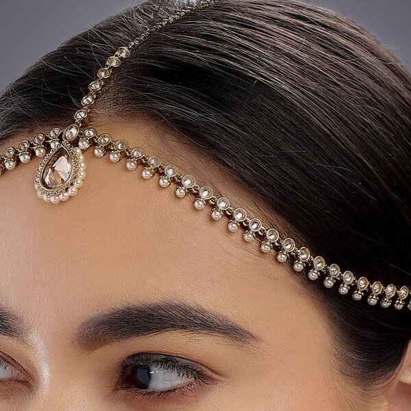 Gold Mathapatti / Damini / Indian Jewelry/ Matha Patti/ Indian Bridal Jewelry/ Gold Tika/ Indian Wedding Jewelry/ Pakistani Jewelery