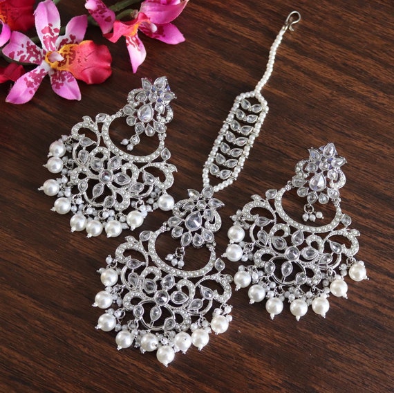 Silver earrings on sale and tikka set