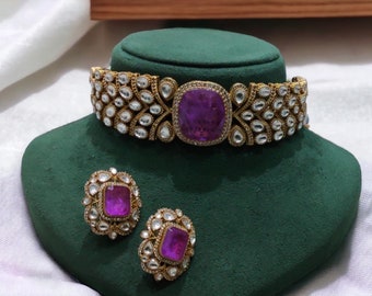 Purple Gold Sabyasachi Victorian Choker Indian Jewelry Sabyasachi Necklace Emerald Indian Choker Indian Necklace Bollywood Jewelry Doublet