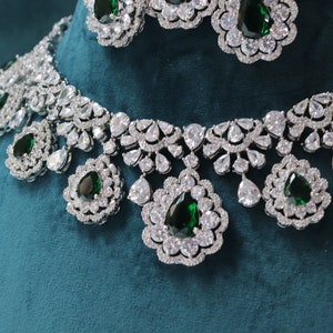 5 Piece Emerald Diamond Necklace Set / Statement Jewelry/ Statement ...