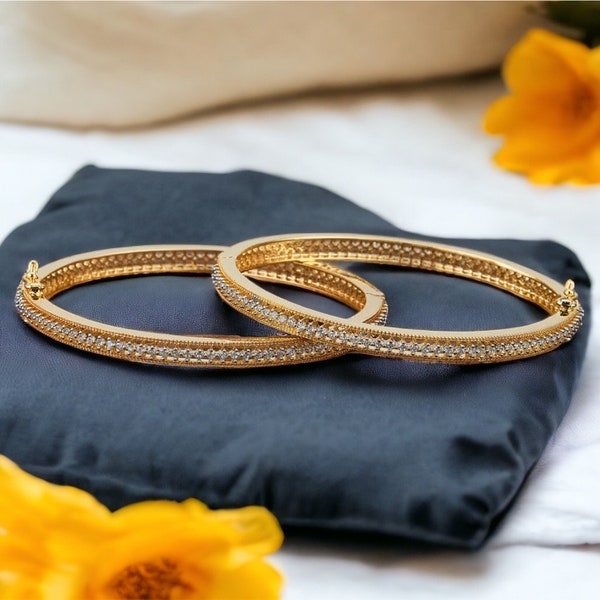 Openable Diamond Gold Bangle Pair | CZ bangles | Indian Jewelry | Pakistani Jewelry | Bollywood Jewelry | Bangles | Punjabi Jewelry | Bangle