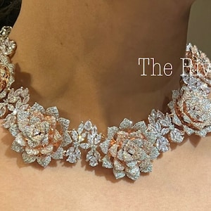 CZ Rose Necklace | Indian Jewelry | Pakistani Jewelry Indian CZ Necklace | Indian Necklace  Punjabi Jewelry | Statement Necklace