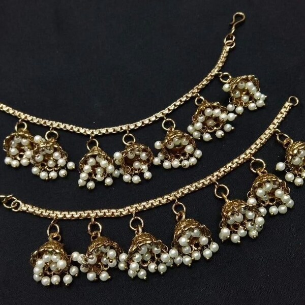 Antique Gold Jhumka Ear Chain/ Indian Jewelry/ Indian Earrings/ Pakistani Jewelry/ Bollywood Jewelry/ Sahare/ Bahubali Eaarrings