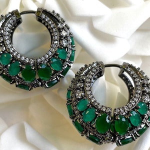 Emerald Diamond hoops / Indian Earring / Indian Jewelry/ Pakistani Jewelry/ Hazoorilal/ American Diamond/ Cubic Zirconia