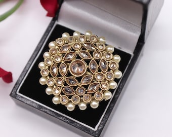 Verstelbare Polki Gold Ring / Indiase vingerring / Indiase ring / Indiase sieraden / Pakistaanse sieraden / Bollywood / etnische sieraden / Polki-ring