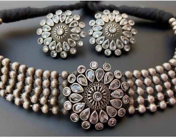 Oxidised Choker Necklace/ Indian Jewelry/ Indian Necklace/ Etsy