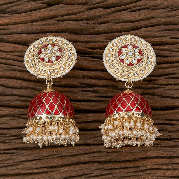 Big Maroon Jhumkas Indian Earrings Indian Jewelry Bollywood