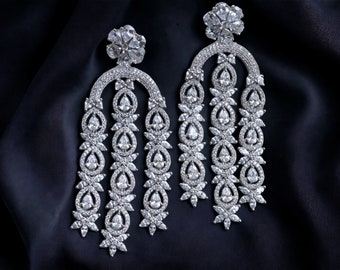 Chandelier Earrings/ Wedding Earrings/ Cubic Zirconium Earrings/ American Diamond Earrings/ Indian Jewelry/ Indian Earrings/ statement