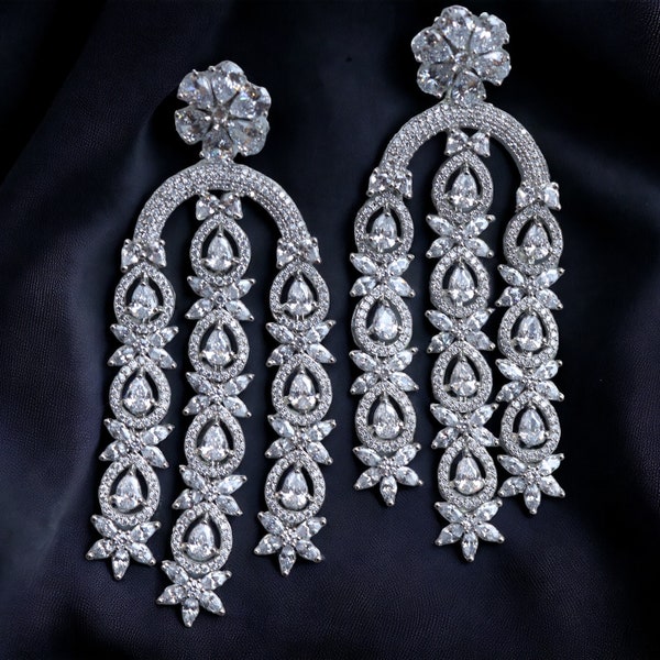 Chandelier Earrings/ Wedding Earrings/ Cubic Zirconium Earrings/ American Diamond Earrings/ Indian Jewelry/ Indian Earrings/ statement