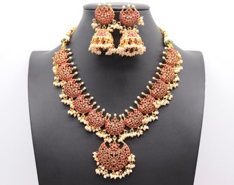 Matte Gold Ruby  Haram Set | one gram gold jewelry/ Haram necklace/ South Indian Jewelry/ Gold Necklace/ I