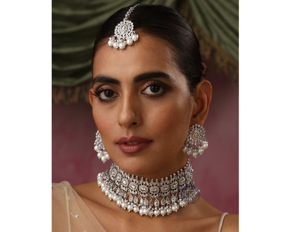 21K Pakistani Choker Necklace Set with Gemstones. - 21K GOLD JEWELLERY IN  DUBAI, 21K GOLD NECKLACE SET, 21K PAKISTANI NECKLACE SET, GOLD SET IN  DUBAI, SHARJAH GOLD SOUQ, PAKISTANI PENDANT SET, FASHION