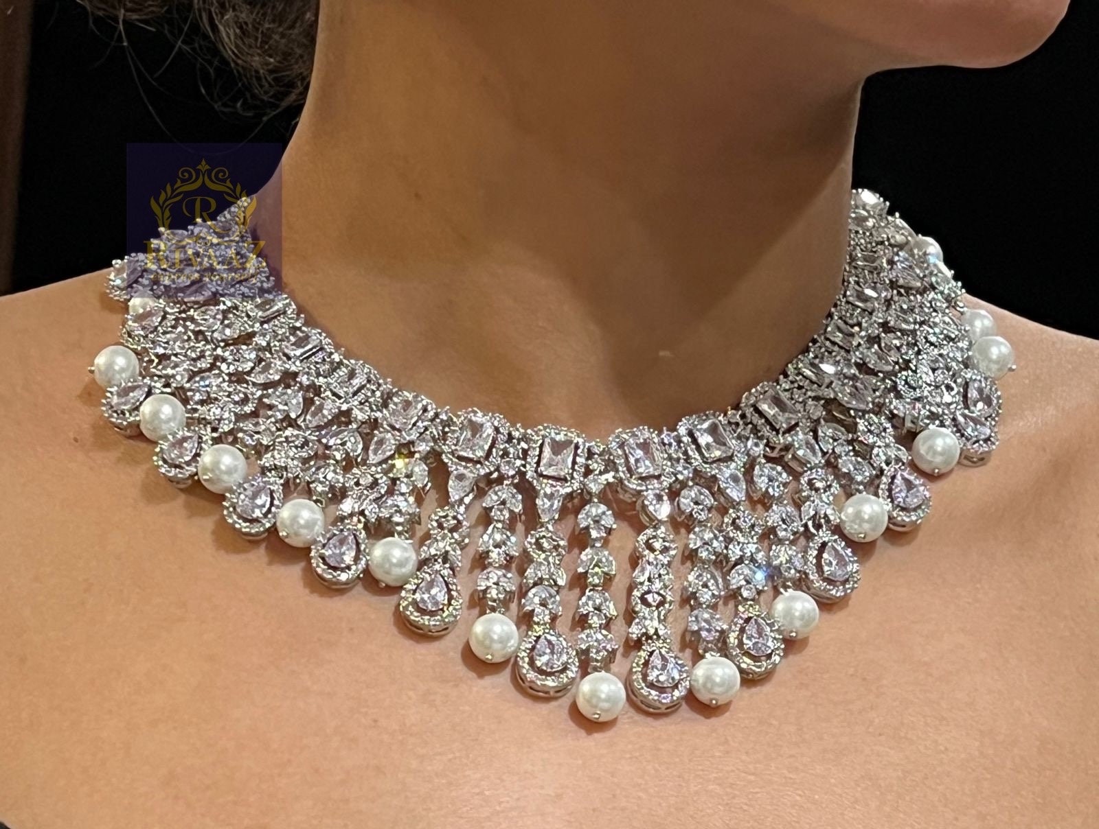 TheRivaaz CZ Diamond Pearl Necklace