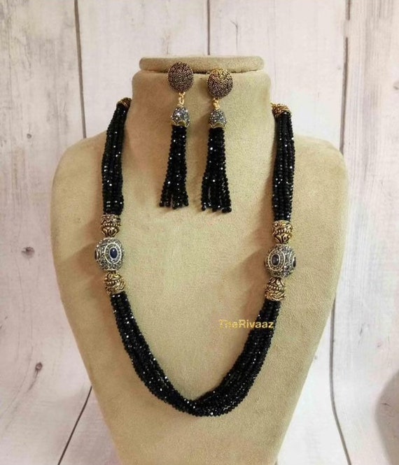 Indian Half Moon Three Layered Zircon Nazaria Mangalsutra Black Beads – The  Colourful Aura