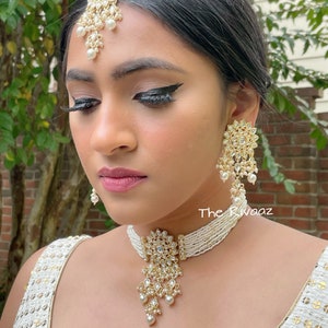 Pearl Kundan Choker With Earrings / Indian Jewelry /Indian Necklace/Pakistani Jewelry/ Pakistani  Necklace/ Indian Choker
