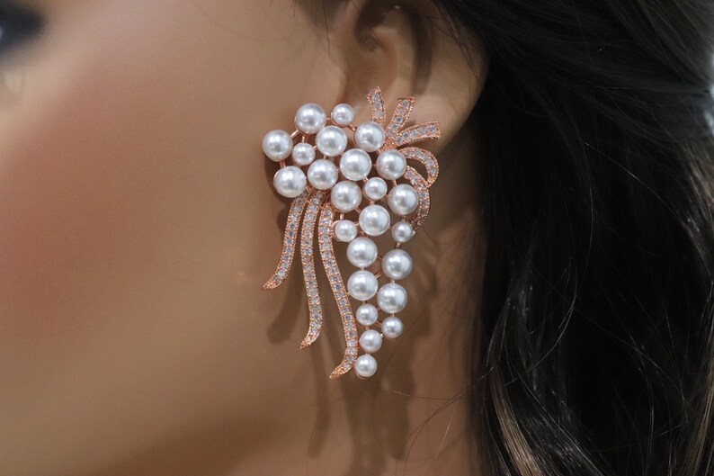 Rose Gold Diamond Earrings Statement Indian Earring Indian Jewelry Pakistani Jewelry Hazoorilal American Diamond Cubic Zirconia