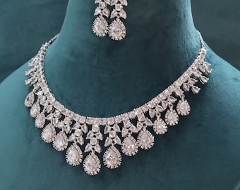 Delicate Diamond Necklace / Statement Jewelry/ Statement Necklace/ Wedding Jewelry/ Wedding Necklace / Indian Jewelry/ CZ Necklace