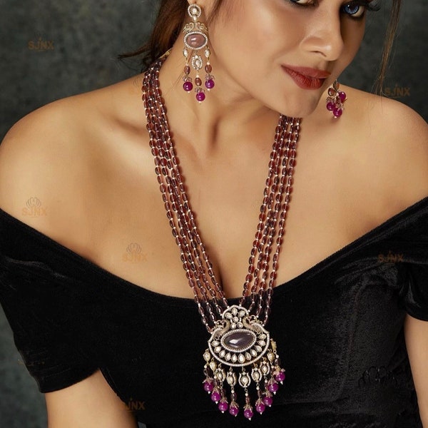 Collier long violet Collier long de perles Collier long indien Bijoux indiens Collier long Kundan Bijoux pakistanais