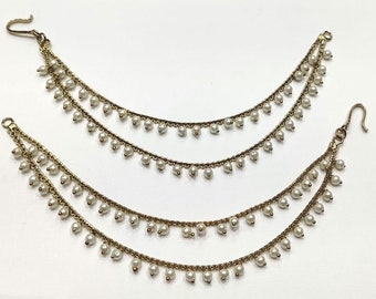 Antique Gold Jhumka Ear Chain/ Indian Jewelry/ Indian Earrings/ Pakistani Jewelry/ Bollywood Jewelry/ Sahare/ Bahubali Eaarrings