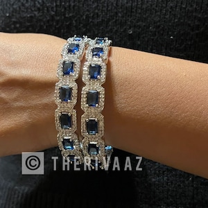 Sapphire Blue CZ Diamond Silver Bangle | Indian Jewelry | Pakistani Jewelry | Bollywood Jewelry | Bangles | Blue CZ Bangle