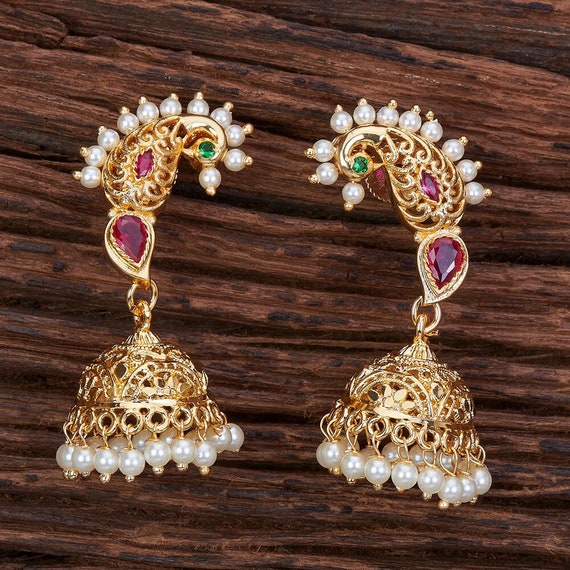 Peacock Earrings Gold Jhumka Indian Jewelry Indian Earrings