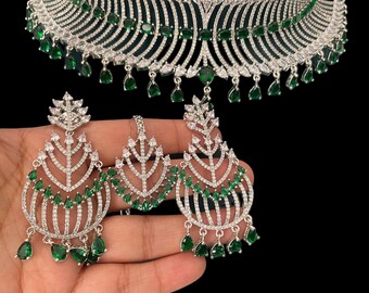 Emerald Diamond Choker/ Indian Jewelry/ Indian Choker/ Pakistani Jewelry/ Pakistani Necklace/ Crystal Choker