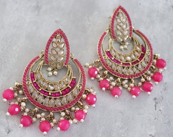 Hot Pink Chaandbali Earrings •Punjabi Earrings• Pakistani Jewelry • Indian Earrings •Punjabi Jewelry •Bollywood Earrings • Indian Jewelry