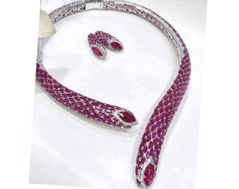 Marquis Ruby Torc Necklace White Gold Ruby Necklace Statement Necklace CZ Necklace Indian Crystal Jewelry American Diamond Necklace