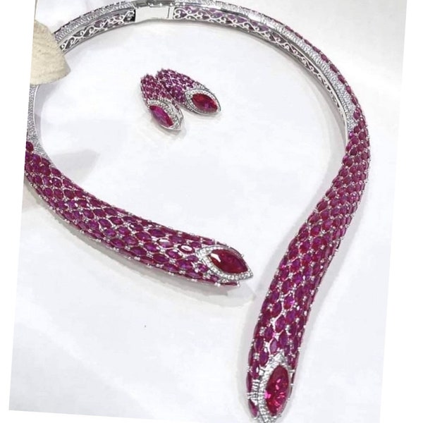 Marquis Ruby Torc Necklace White Gold Ruby Necklace Statement Necklace CZ Necklace Indian Crystal Jewelry American Diamond Necklace