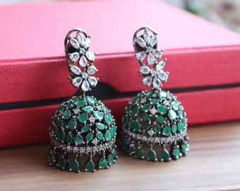 Mili Green Diamond Jhumki/ Small Jhumka/ CZ Jhumka/ Indian Jewelry/ Pakistani Jewelry/ Indian Earrings/ American Diamond