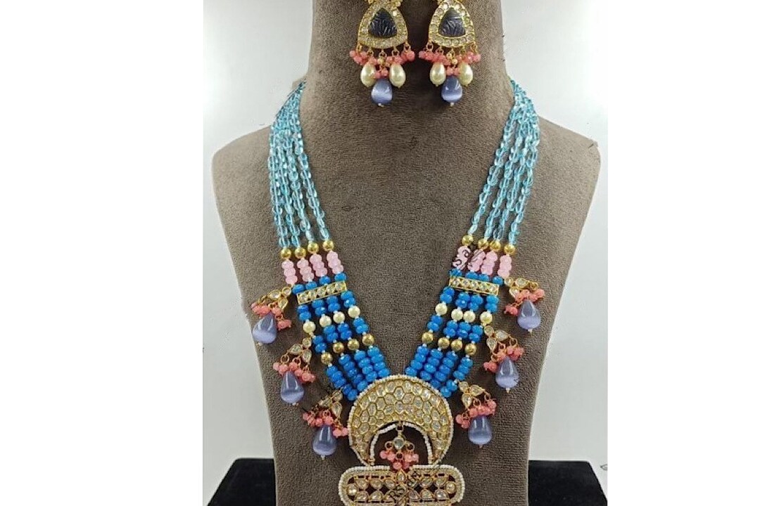 Blue Fine Kundan Long Kundan Necklace Indian Jewelry Pakistani Jewelry Long Pearl Necklace