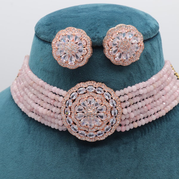 Mona Baby Pink Indian Kundan Choker/ Indian Jewelry/ Indian Necklace/ Indian Choker/ Indian Wedding Necklace Set/ Kundan Choker
