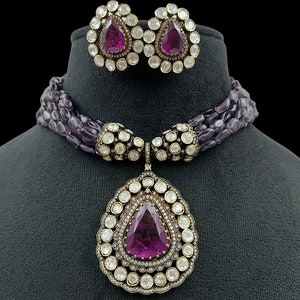 Moissanite Purple Doublet Victorian Necklace Indian Jewelry Indian Choker