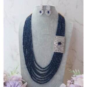 Navy Blue Victorian Long Necklace| Indian Long Necklace | Pakistani Jewelry | Kundan Long Necklace | Indian Jewelry