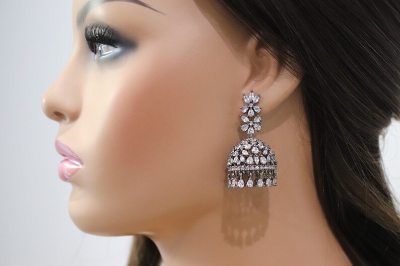 Black Diamond Jhumki Small Jhumka CZ Jhumka Indian Jewelry Pakistani Jewelry Indian Earrings American Diamond