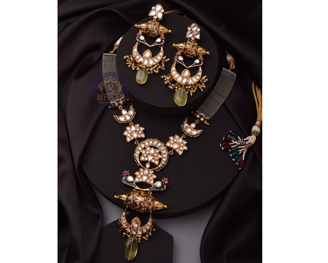 Tia Kundan Long Fusion Necklace Dual Tone, Oxidized Necklace Long