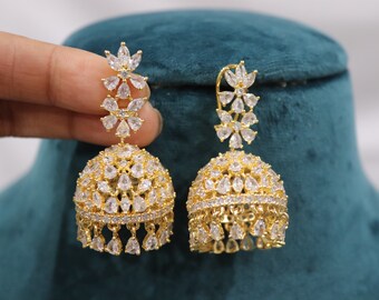 Mili Gold Diamond Jhumki/ Small Jhumka/ CZ Jhumka/ Indian Jewelry/ Pakistani Jewelry/ Indian Earrings/ American Diamond