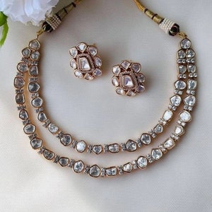Pre Order Uncut Polki Rose Gold Necklace / Indian Necklace / Kundan Necklace / Indian Jewelry/ Indian Necklace/ Pakistani jewelry